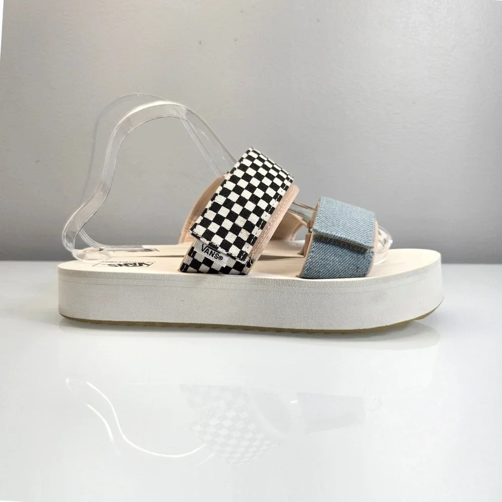 Vans Cayucas Sandals Womens Size 8 Mega Platform Checker Denim Blue UltraCush